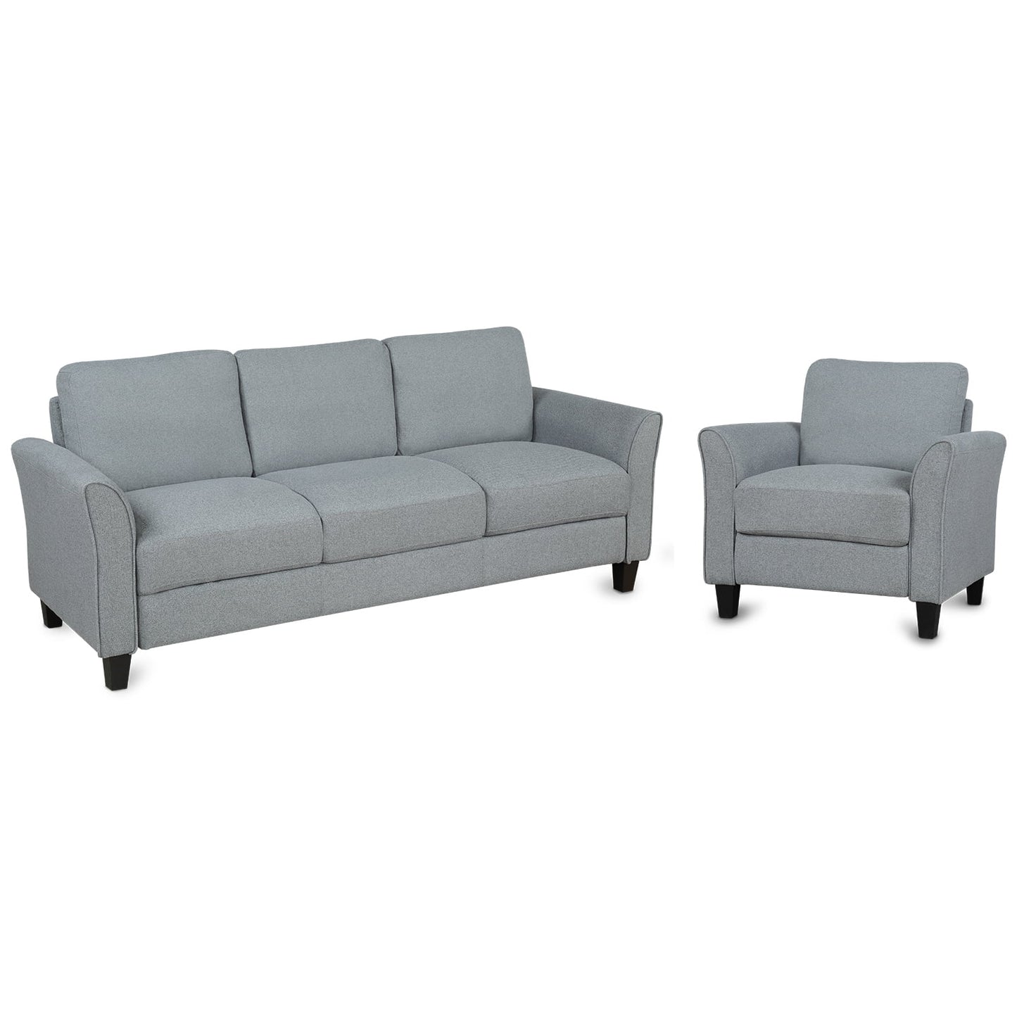 Anself Living Room Furniture chair and 3-seat Sofa (Gray)