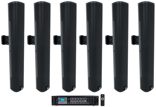 (6) JBL COL600-BK 24" Black 70V Commercial Column Wall Mount Array Speakers+Amp