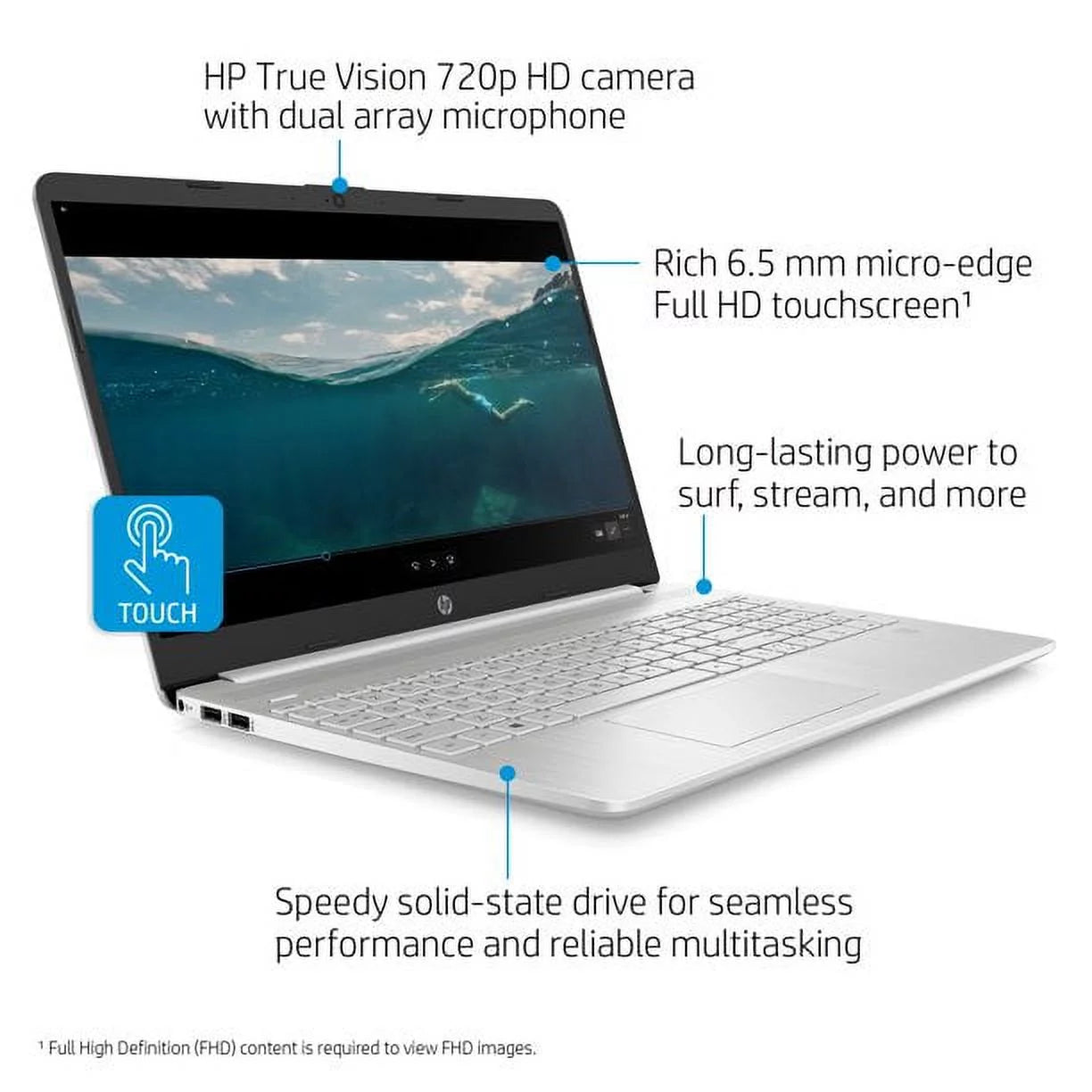 15.6" FHD Touchscreen Business Laptop, 11th Gen  Core i3-1115G4 Processor, Windows 10 Pro, 12GB RAM, 512GB SSD, HDMI, Wi-Fi 5, Bluetooth, Fingerprint Reader, Silver