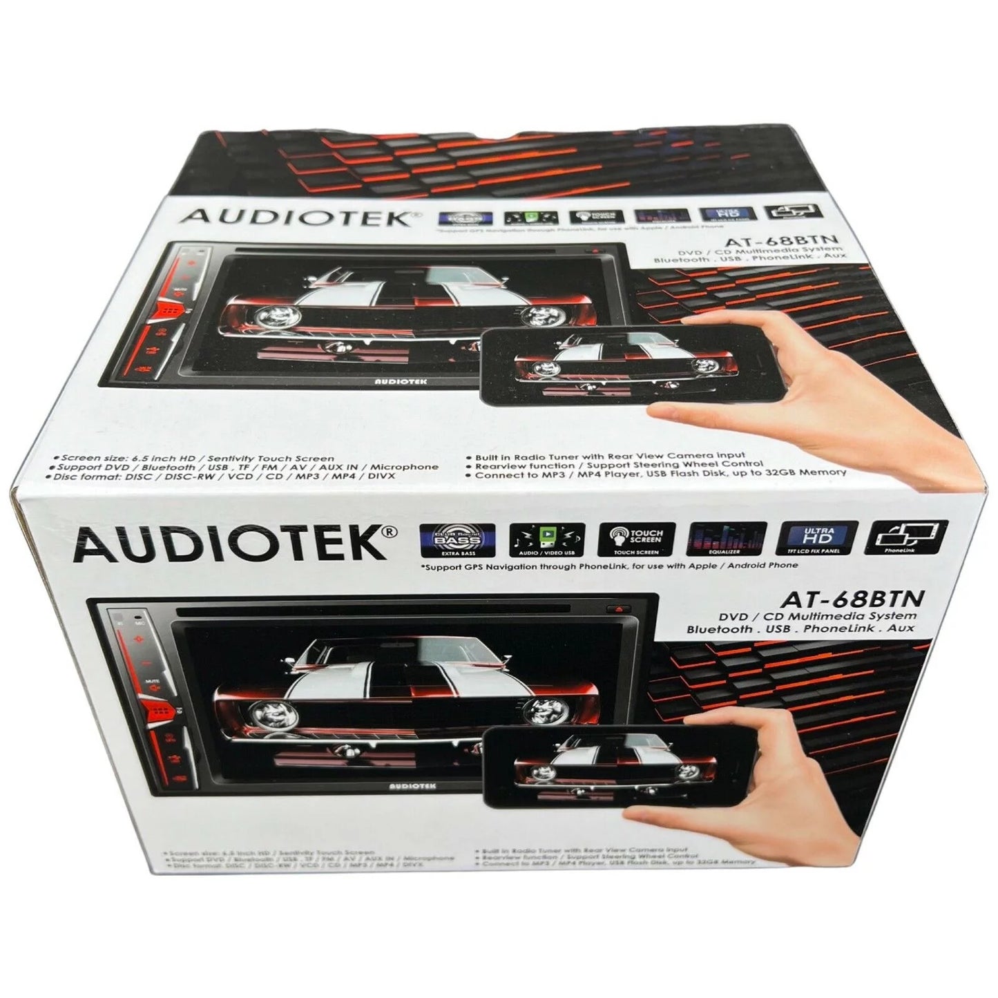 Audiotek AT-68BTN 6.2" Touch Screen Radio Mirror Link+ License Plate Rear Camera Bundle