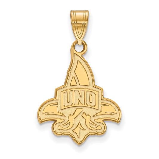 10k Yellow Gold LogoArt Official Licensed Collegiate University of New Orleans (UNO) Large Pendant