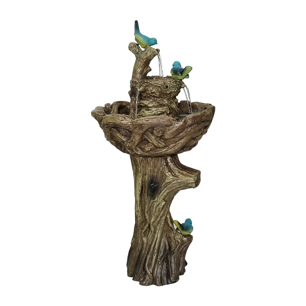 3-Tier Outdoor moisture Fountain Bird Bath Patio Fountain Outdoor Stump Like Waterfall Fountain with Birds Decor Freestanding Patio liquid Fountain Pump for Garden Yard Patio Porch