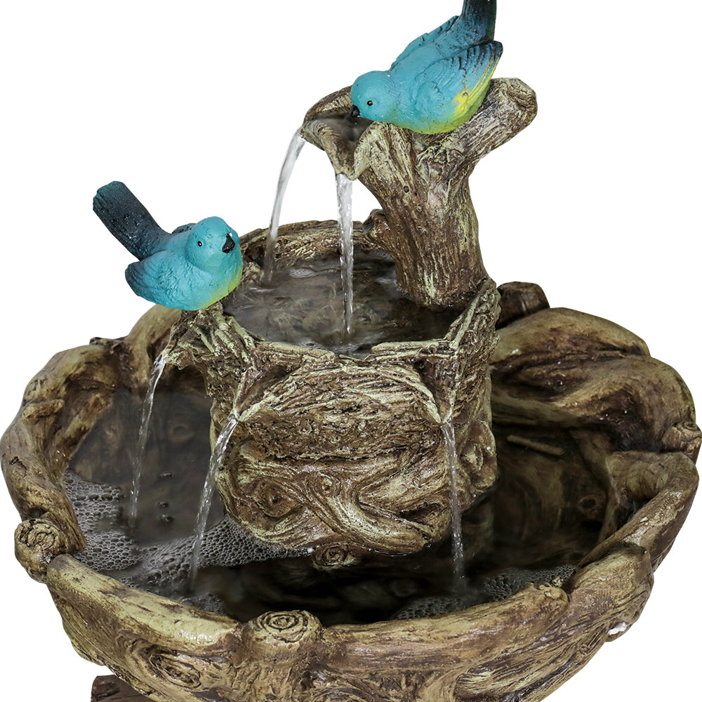 3-Tier Outdoor moisture Fountain Bird Bath Patio Fountain Outdoor Stump Like Waterfall Fountain with Birds Decor Freestanding Patio liquid Fountain Pump for Garden Yard Patio Porch