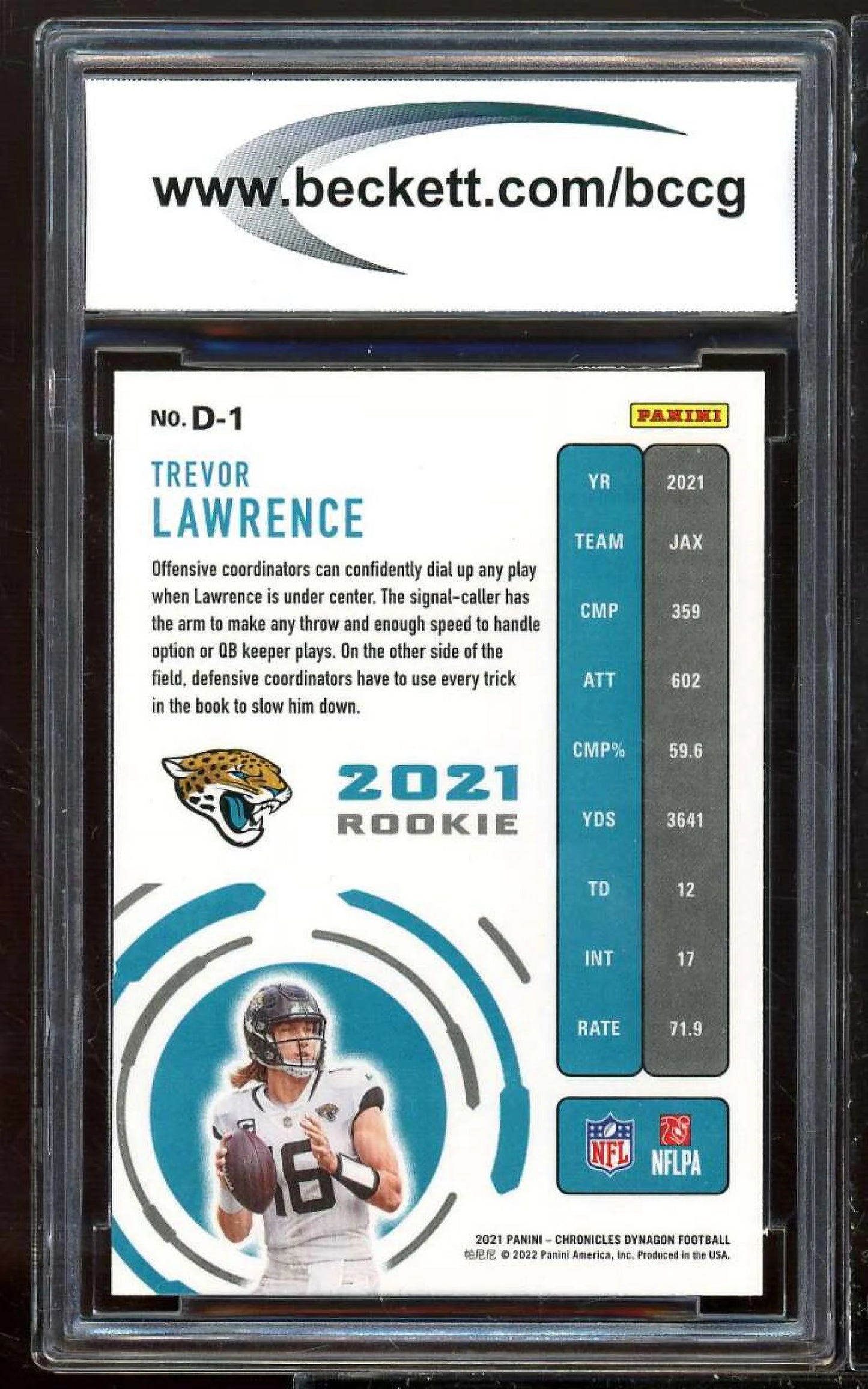 2021 Panini Chronicles Dynagon Rookies #1 Trevor Lawrence Card BCCG 10 Mint+