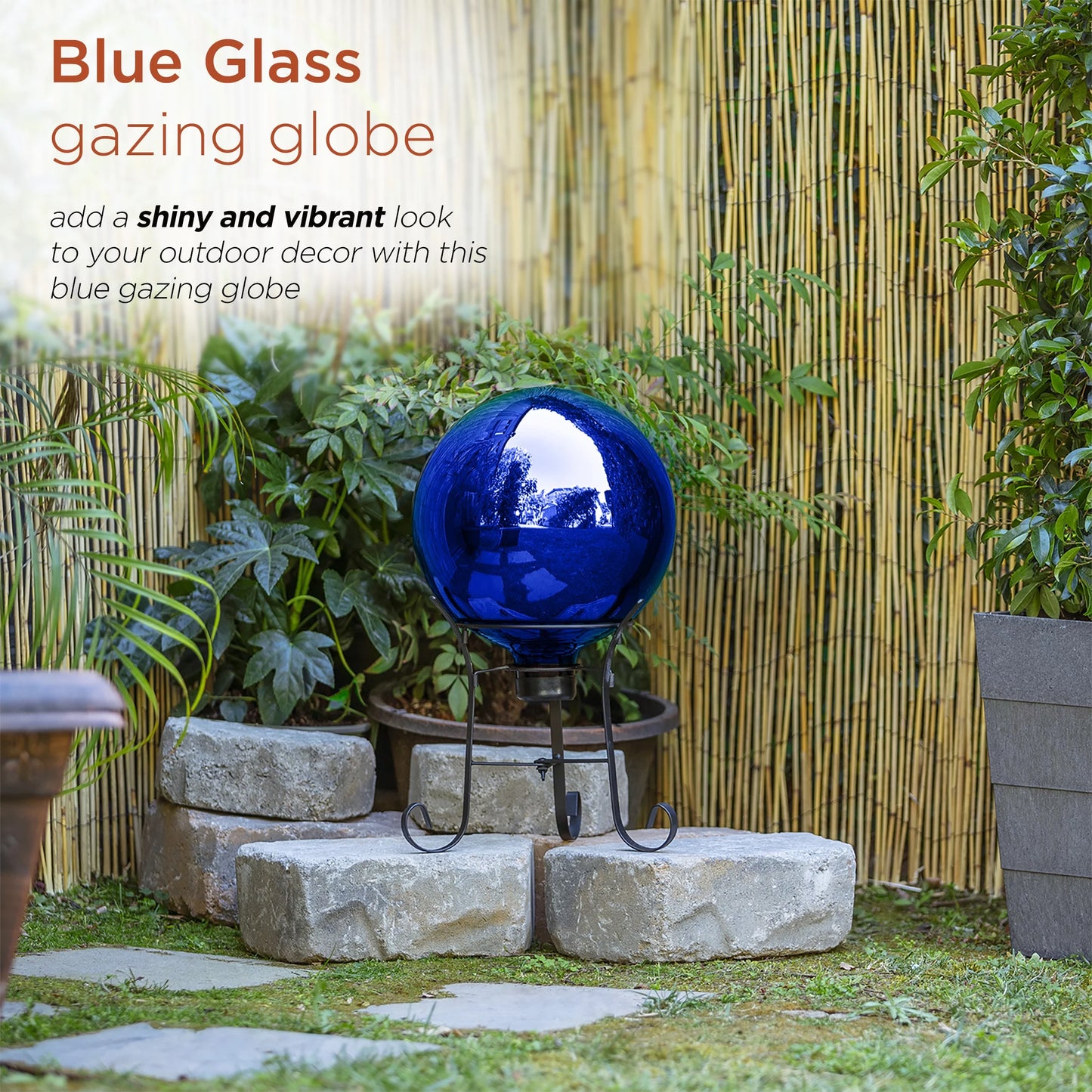 Alpine Corporation 10" Reflective Glass Gazing Globe, Blue