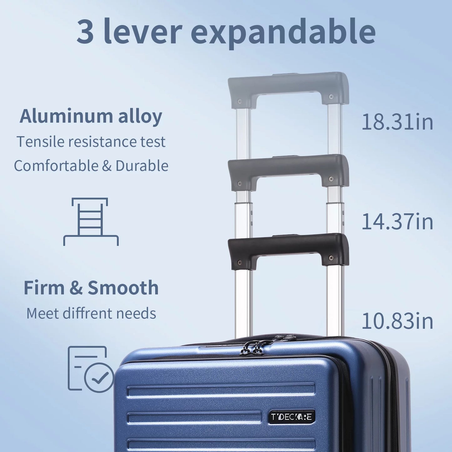 2 Piece 20/24 Luggage Set, Only 20 with Front Laptop Pocket & Expandle, Lightweight ABS+PC Hardshell Suitcase with TSA Lock & Spinner Wheels, 20 Inch 37~41L + 24 Inch 65L, Ice Blue