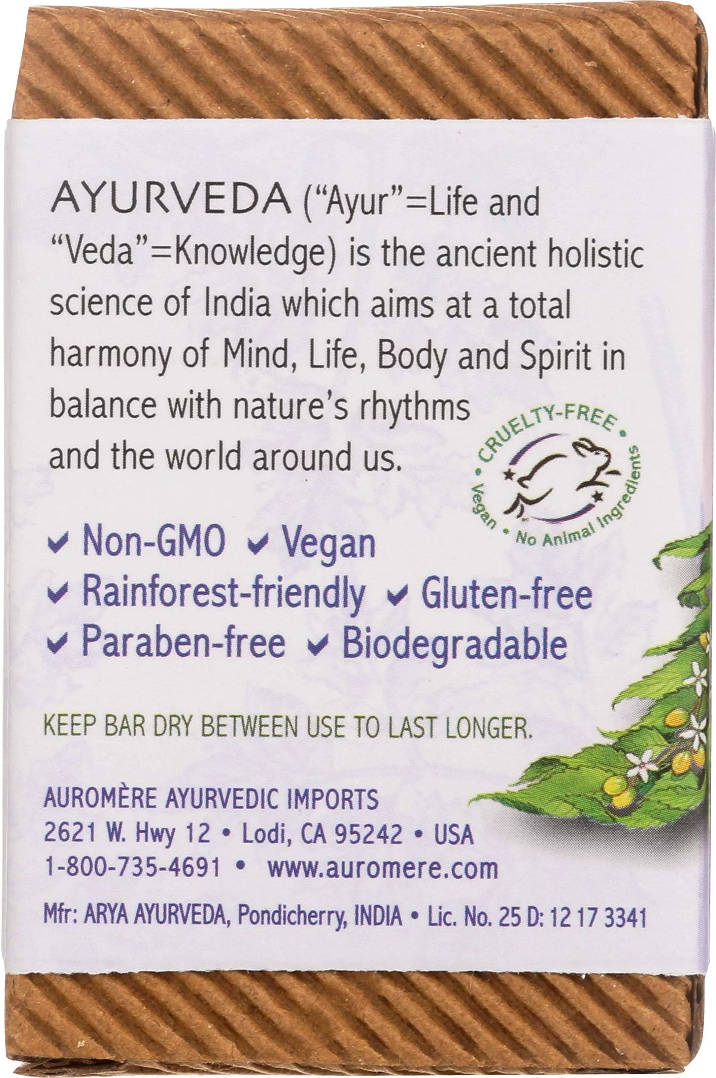 Auromere Ayurvedic Bar Soap, Lavender Neem - Eco Friendly, Handmade, Vegan, Cruelty Free, Natural, Non Gmo (2.75 Oz), 5 Pack.