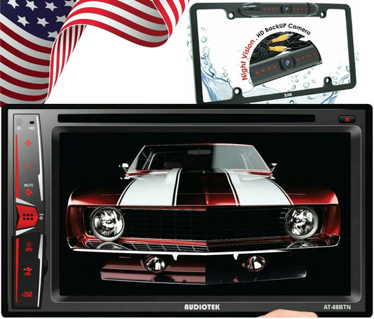 Audiotek AT-68BTN 6.2" Touch Screen Radio Mirror Link+ License Plate Rear Camera Bundle