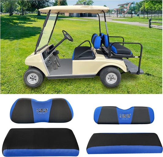 10L0L Golf Cart Front Rear Seat protector Set for EZGO TXT RXV & Club Car DS 2000-up Blue Black