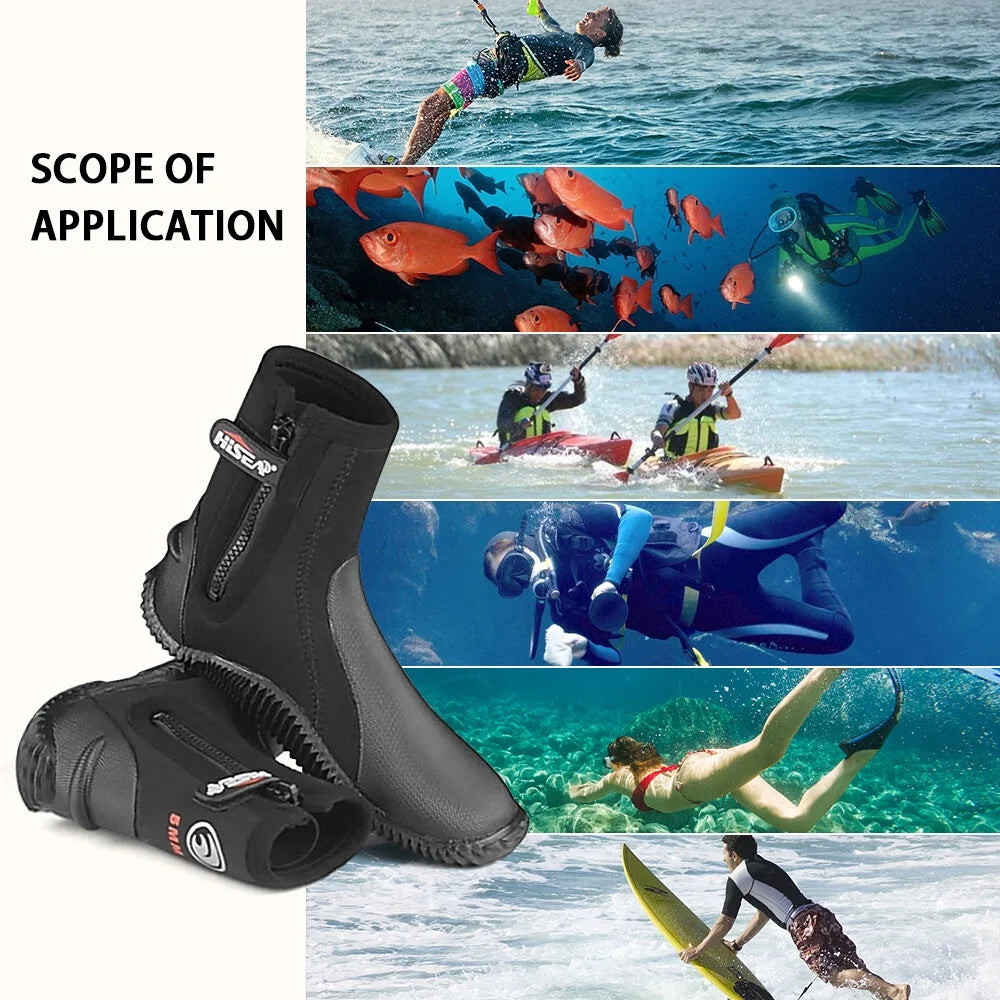 5mm Neoprene Dive Boots Wetsuit Boots with Side Zipper for Men and Women Snorkeling Scuba Diving