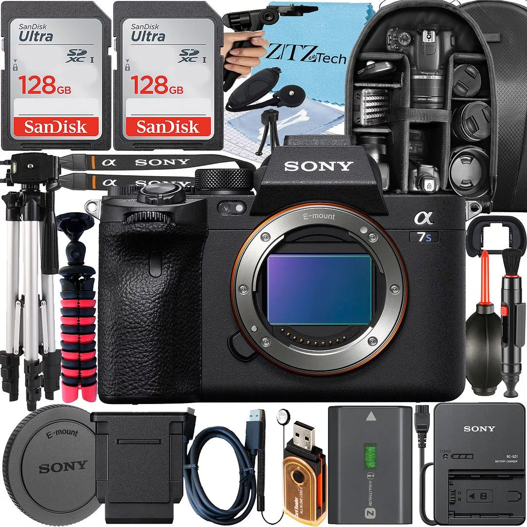 a7S III Mirrorless Camera + Tripod + 2 Pack 128GB Memory Card + Backpack + ZeeTech Accessory Bundle