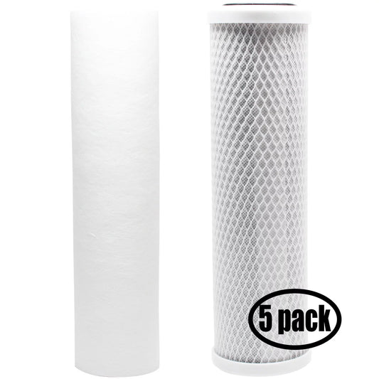 5-Pack Replacement for Filter Kit for Seachem Pinnacle RO RO System - Includes Carbon Block Filter & PP Sediment Filter - Denali Pure Brand