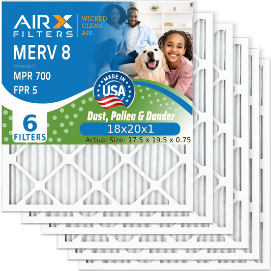 18x20x1 Air Filter MERV 8 Comparable to MPR 700 & FPR 5 Electrostatic Pleated Air Conditioner Filter 6 Pack HVAC AC Premium USA Made 18x20x1 Furnace Filters by AIRX FILTERS WICKED CLEAN AIR.