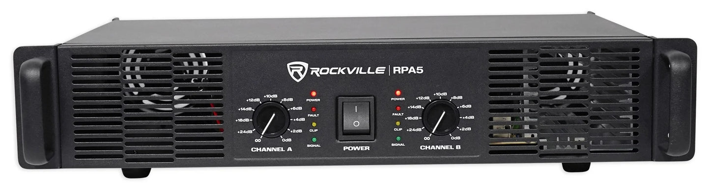 2) Rockville SPG84 8“ 800W 4 Ohm PA Speakers ABS Cabinet+RPA4 1000w Amplifier