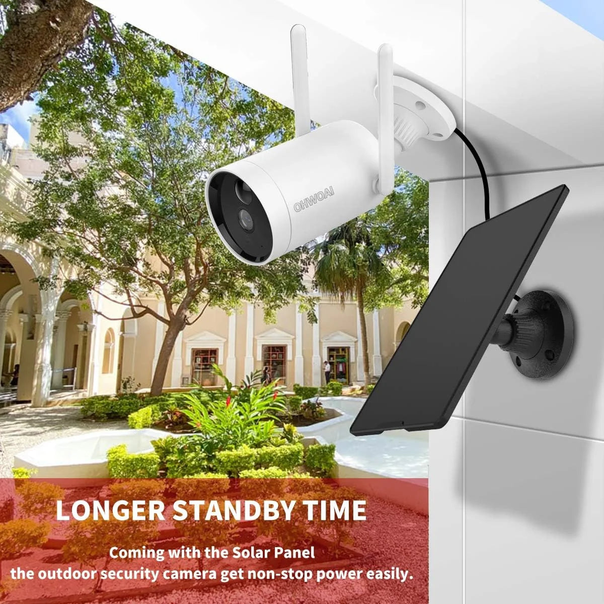 《Truly Wireless & Two-Way Audio》Outdoor Solar Powered Rechargeable Battery Camera, Surveillance WiFi Camera with Solar Panel, Security Home IP Camera, PIR Motion Detection, Waterproof, Night Vision