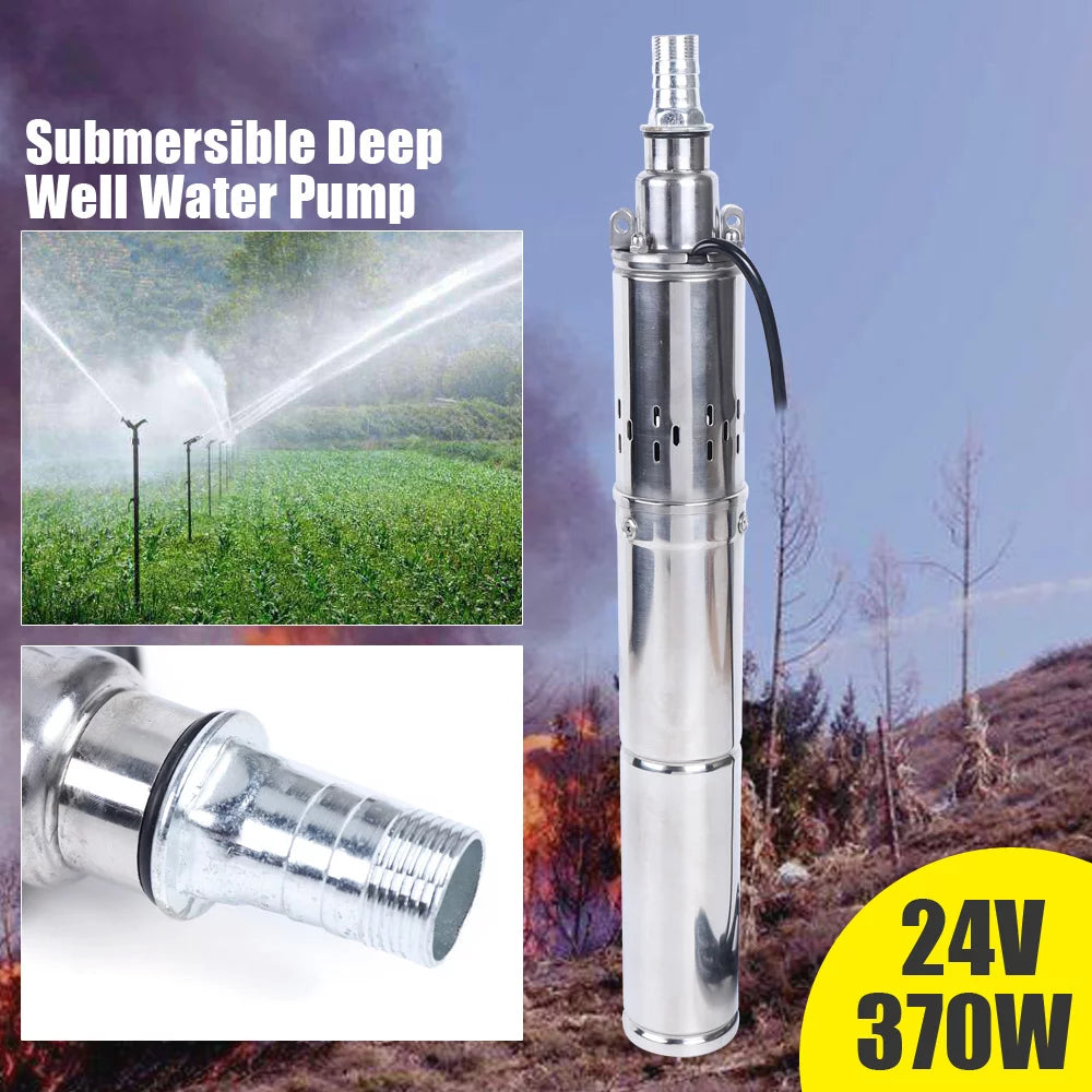 24V 370W Solar liquid Pump Deep Well Solar Submersible Pump Head Stainless Screw Pump for Pond Farm Irrigation