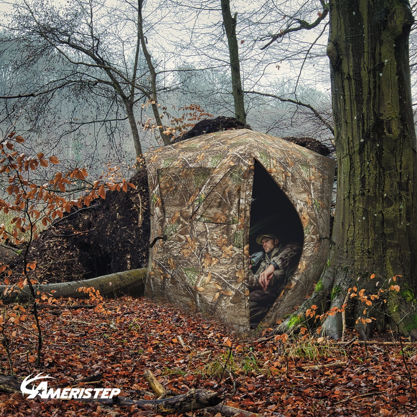 Ameristep Care Taker Pop up 2 Person Ground Hunting Blind, Realtree