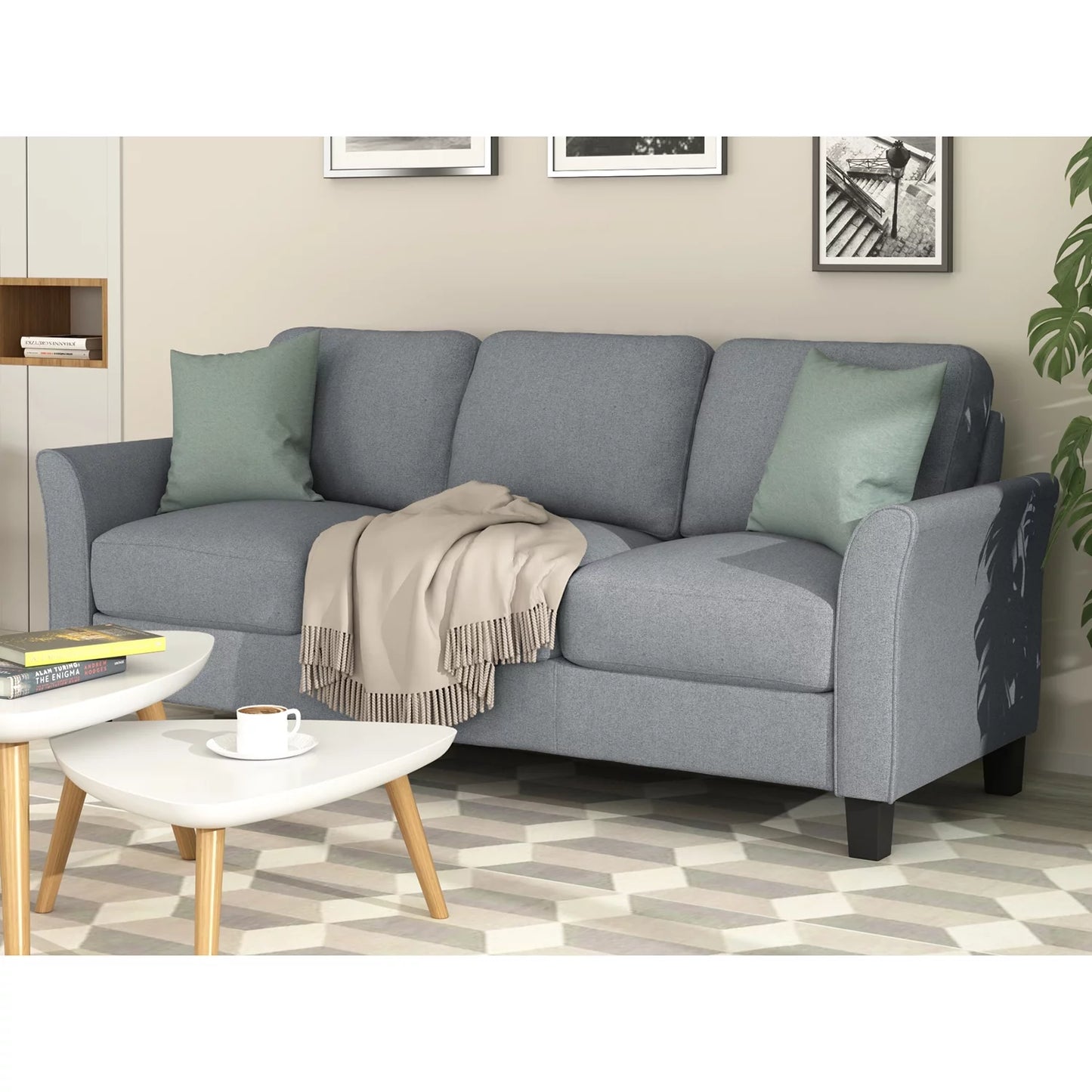 Anself Living Room Furniture chair and 3-seat Sofa (Gray)