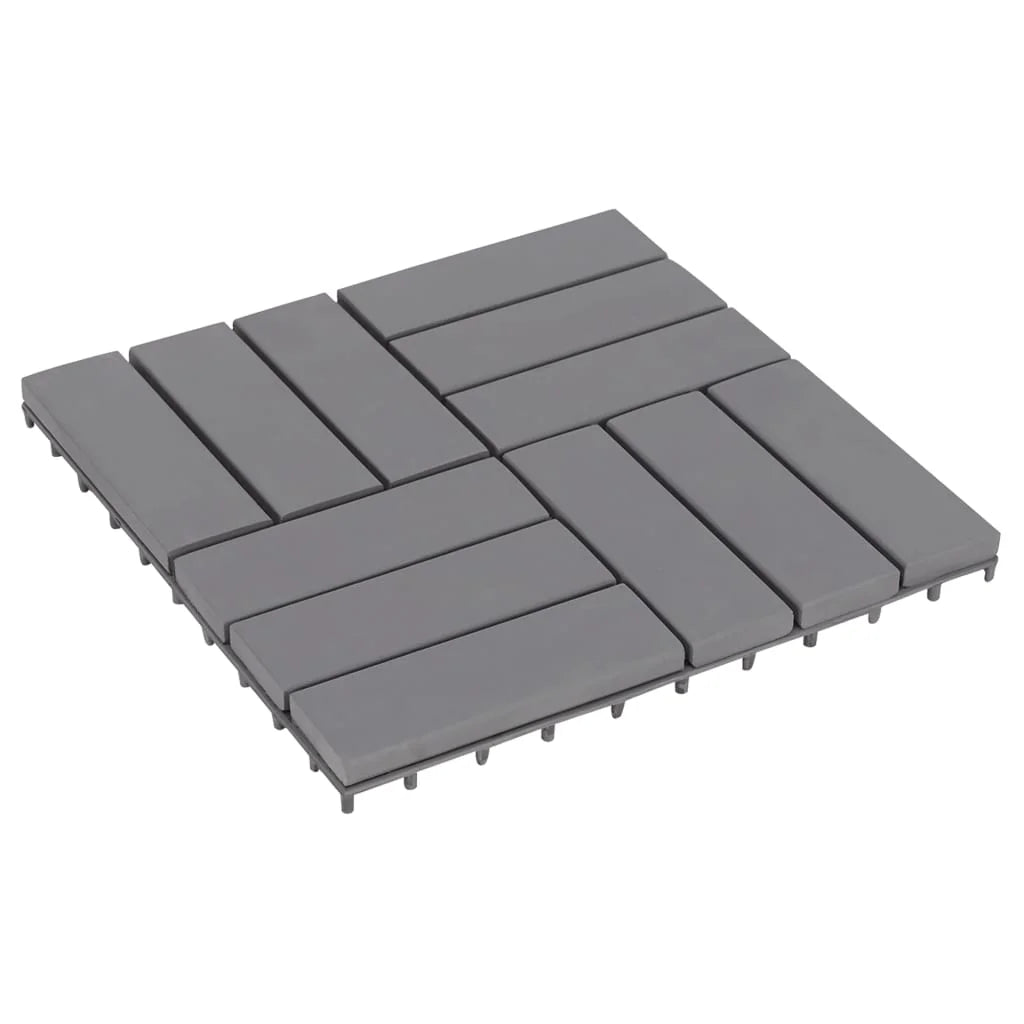 Anself 10 Piece Deck Patio Pavers Tiles Set Acacia Wood Interlocking Decking Flooring Tiles Bathroom Patio Poor Balconies Spa Area Suit for Indoor  Use Gray Wash 11.8 x 11.8 Inches (L x W)