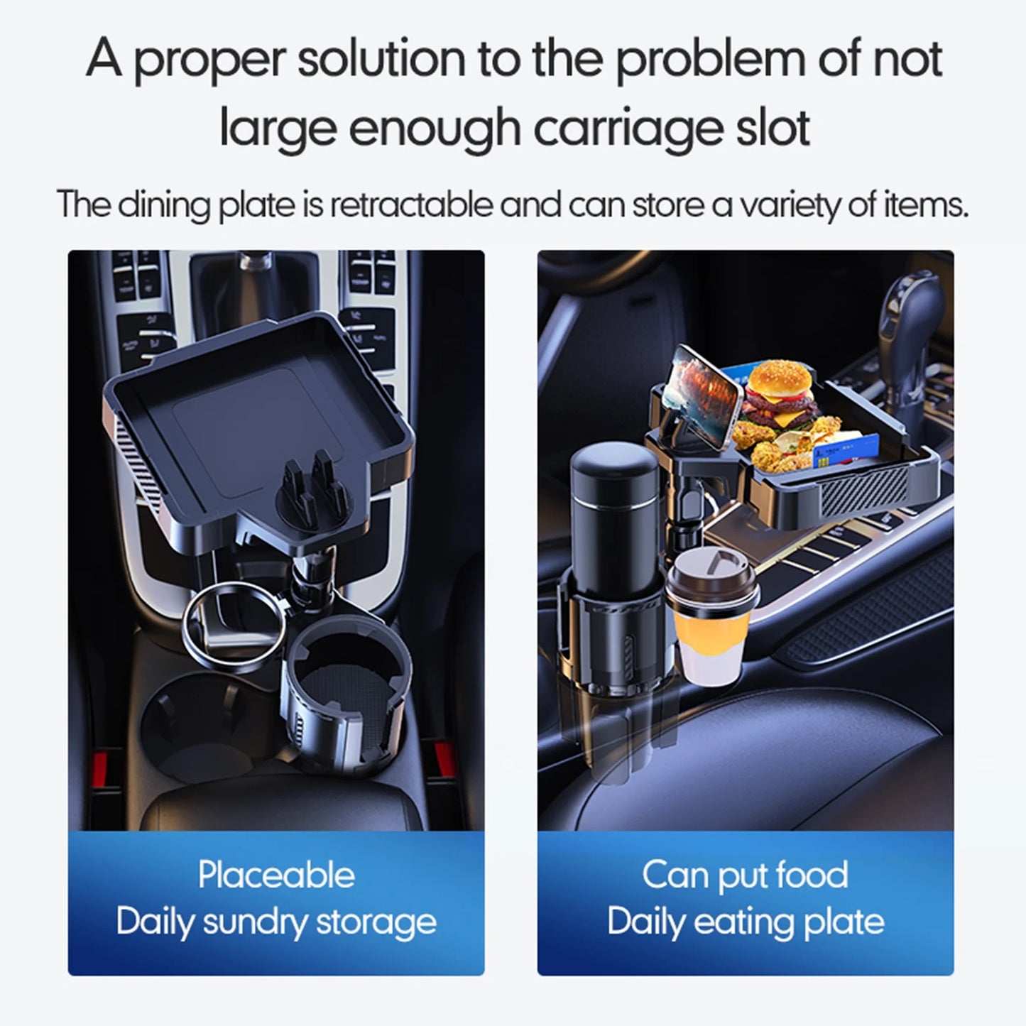 Anself Car Cup Holder Tray with Dual Holder 4IN1 Adjustable Drink Phone Snack Tray Expander