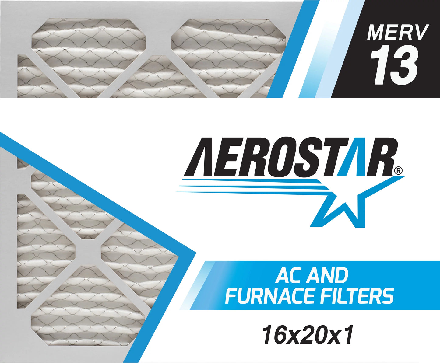 Aerostar 16x20x1 MERV 13 Pleated Air Filter, AC Furnace Air Filter, 4 Pack