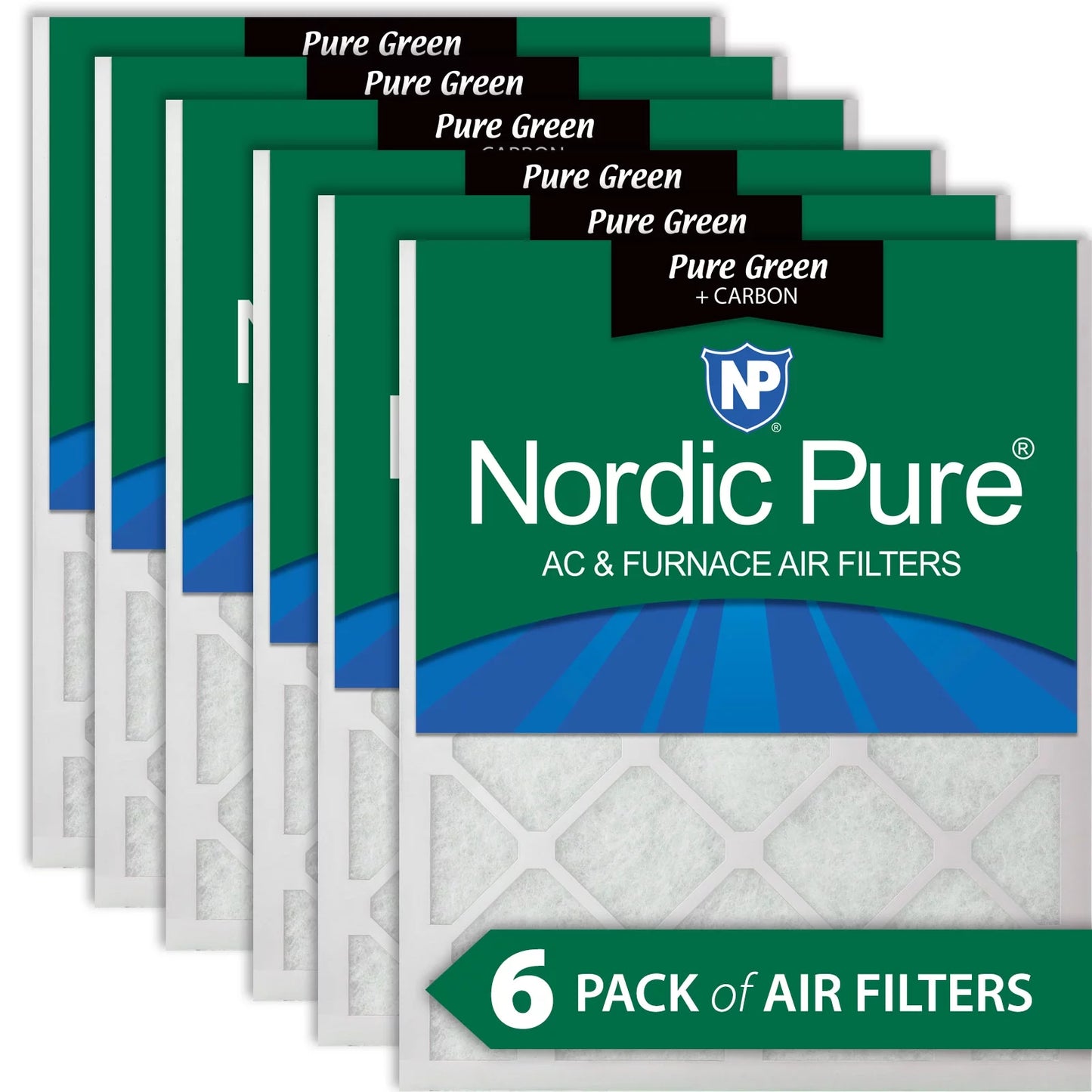 18x18x1 (17_3/4x17_3/4) Pure Green Plus Carbon Eco-Friendly Air Filters 6 Pack