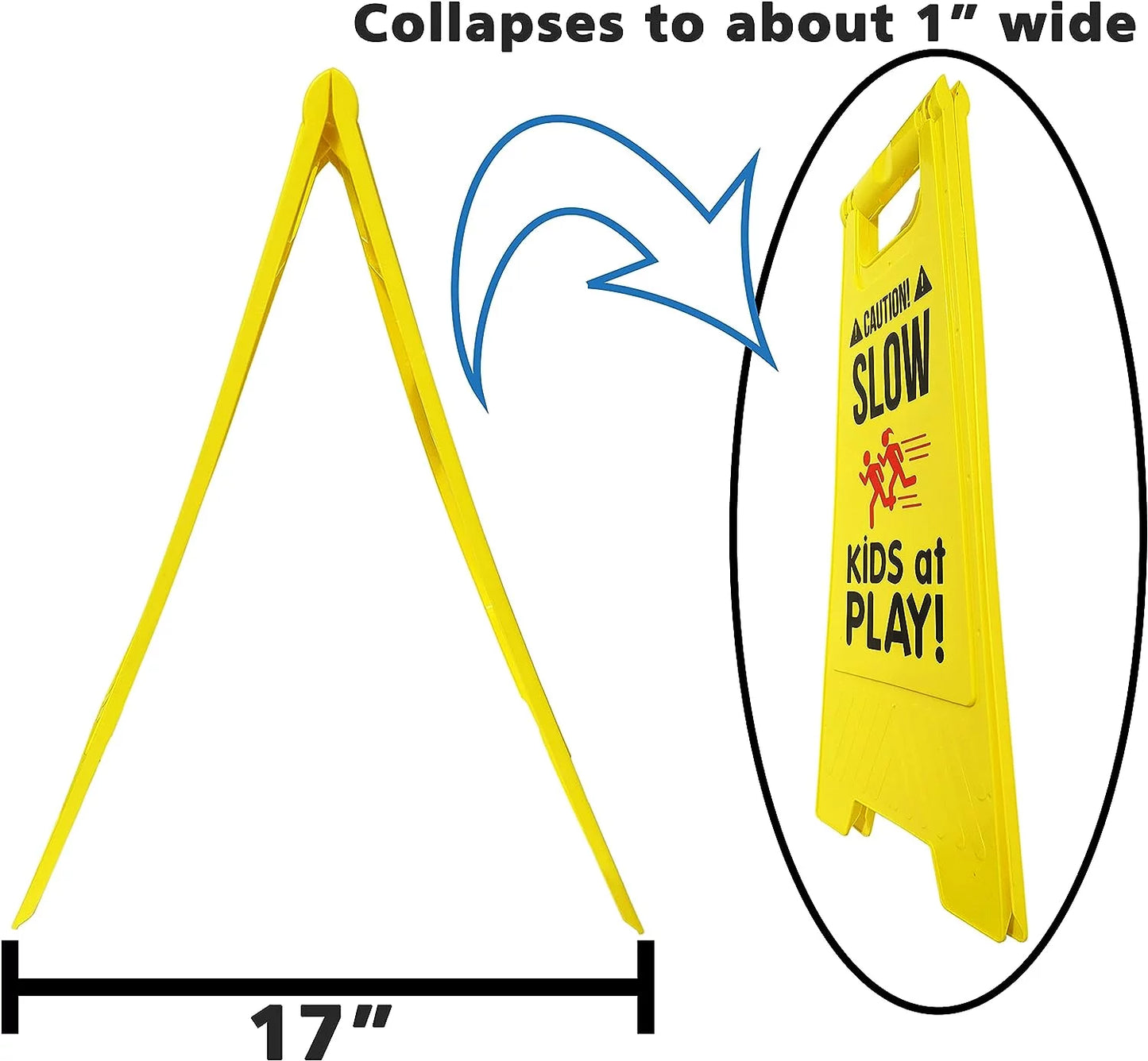 2 Pack Caution! SLOW - KIDS at PLAY! Signs, Double Sided, High Visibility Yellow Color, Fold-Out Standing Signs, Portable with Carrying Handle - by SciencePurchase