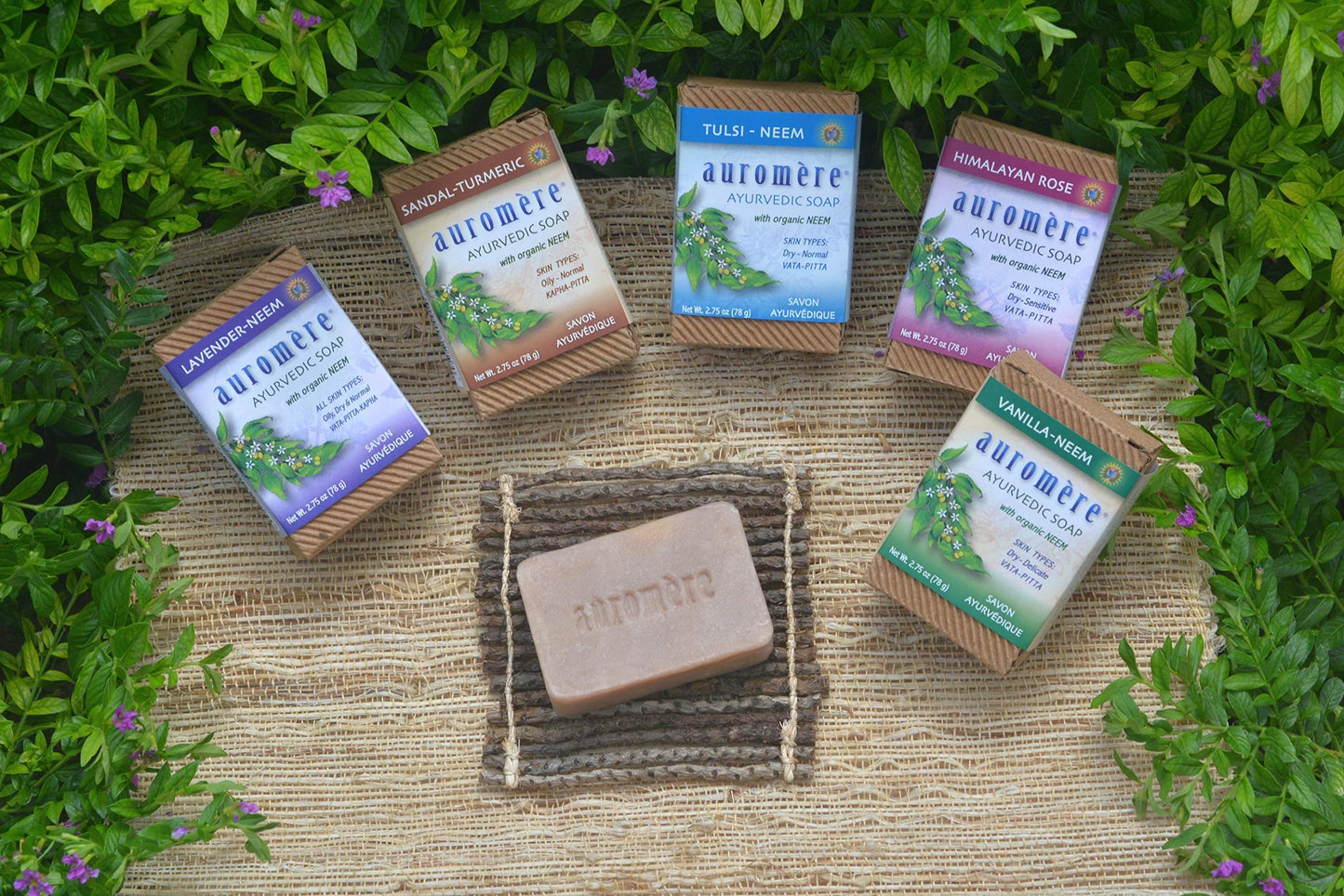 Auromere Ayurvedic Bar Soap, Lavender Neem - Eco Friendly, Handmade, Vegan, Cruelty Free, Natural, Non Gmo (2.75 Oz), 5 Pack.