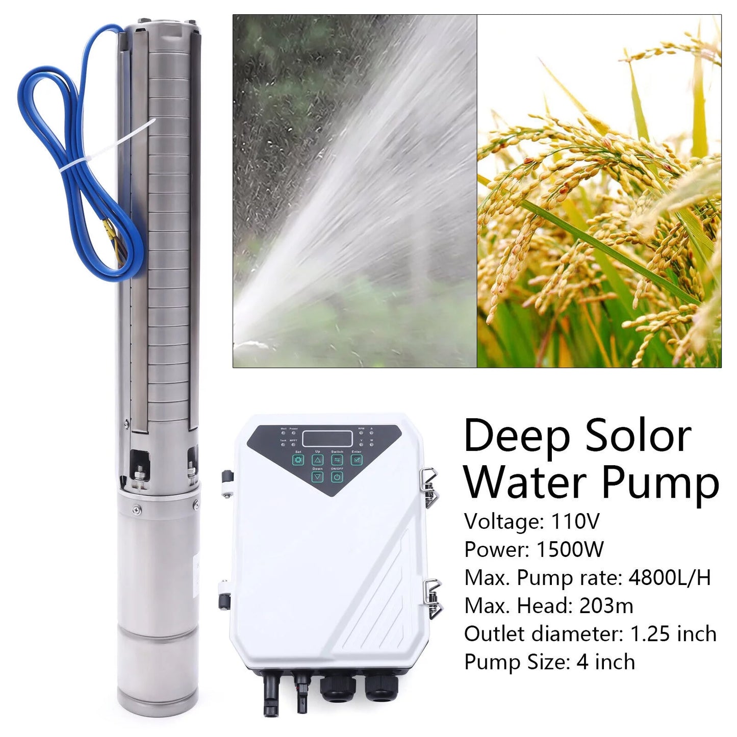 4" 2  110V Solar aqua Pump Submersible MPPT Controller Kit DC Deep Well Pump