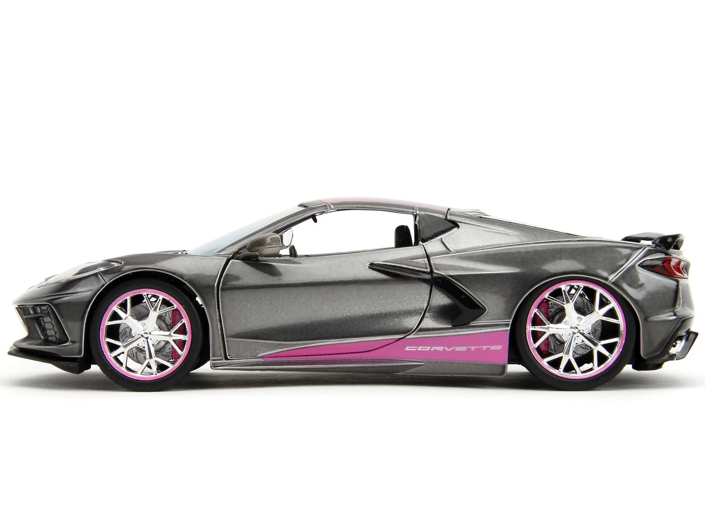 2020 Chevrolet Corvette Stingray Gray Metallic with Pink Carbon Hood and Top Pink Slips Series 1/24 Diecast Model Car by Jada