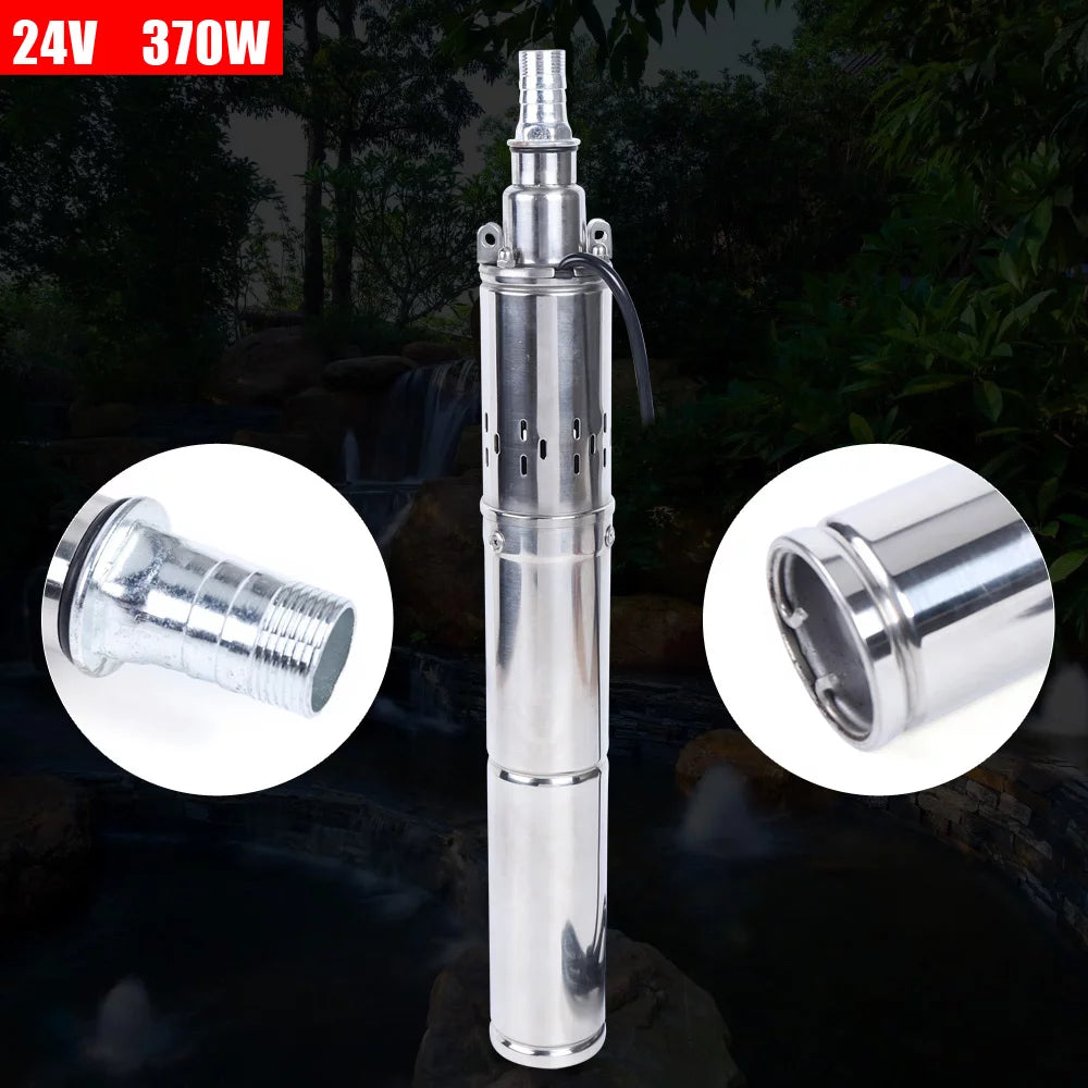 24V 370W Solar liquid Pump Deep Well Solar Submersible Pump Head Stainless Screw Pump for Pond Farm Irrigation