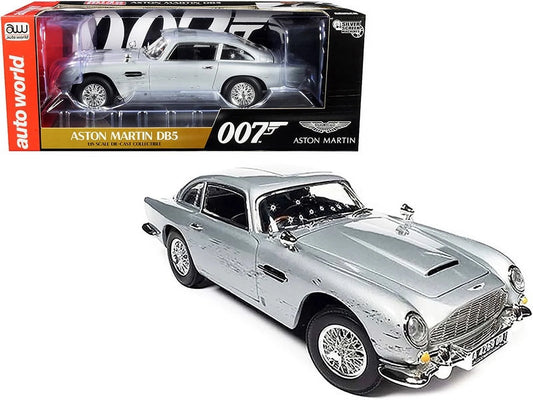 Aston Martin DB5 Coupe RHD (Right Hand Drive) Silver Birch Metallic (Damaged Version) James Bond 007 "No Time to Die" (2021) Movie "Silver Screen Machines" Series 1/18 Diecast Model Car b