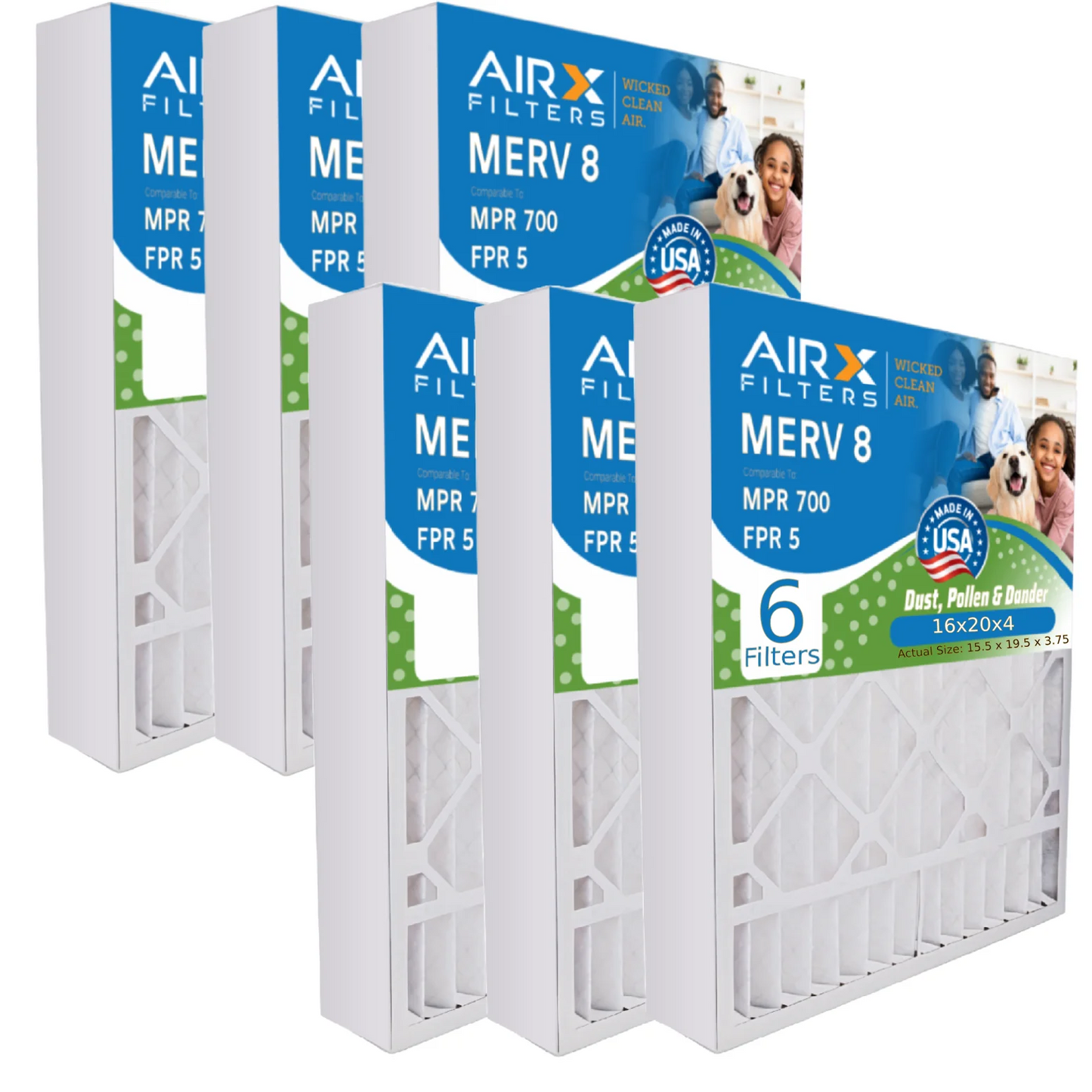 16x20x4 Air Filter MERV 8 Comparable to MPR 700 & FPR 5 suitable with White Rodgers FR1000M-108 Premium USA Made 16x20x4 Furnace Filter 6 Pack by AIRX FILTERS WICKED CLEAN AIR.