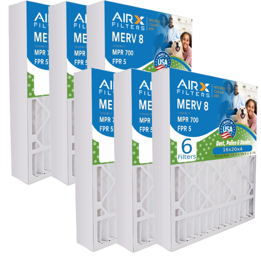 16x20x4 Air Filter MERV 8 Comparable to MPR 700 & FPR 5 suitable with White Rodgers FR1000M-108 Premium USA Made 16x20x4 Furnace Filter 6 Pack by AIRX FILTERS WICKED CLEAN AIR.