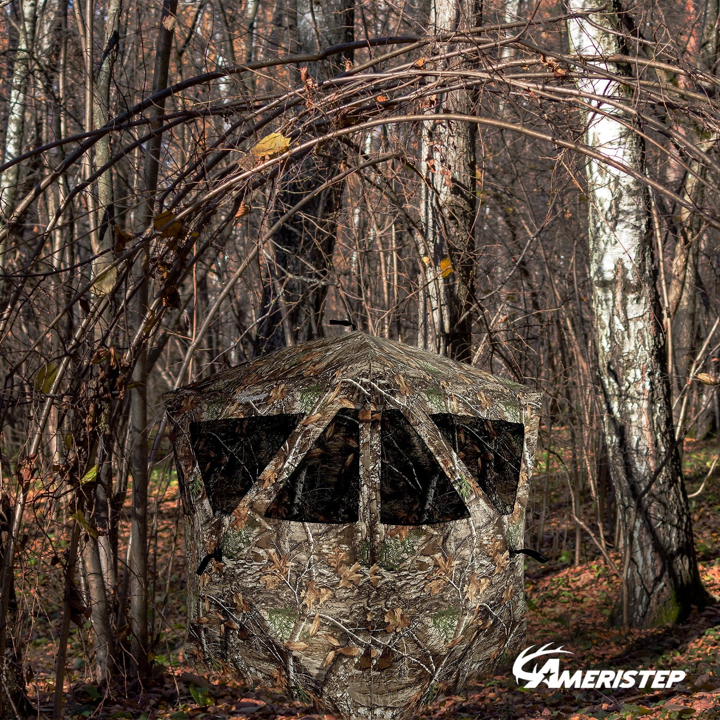 Ameristep Care Taker Pop up 2 Person Ground Hunting Blind, Realtree