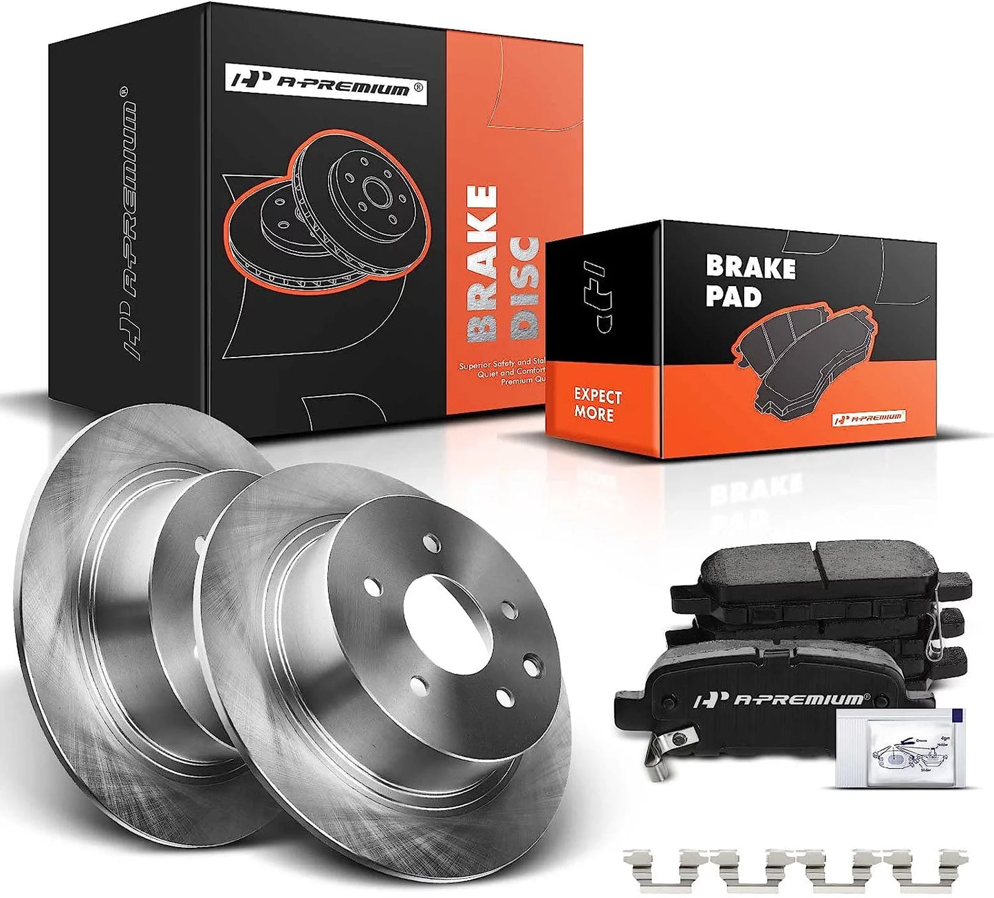 A-Premium 11.48 inch(292 mm) Rear Solid Disc Brake Rotors + Ceramic Pads Kit appropriate with Select Nissan Models - Altima 2002-2020, Juke 2011-2017, Maxima 2004-2008, Sentra 2007-2019, 6-PC Set