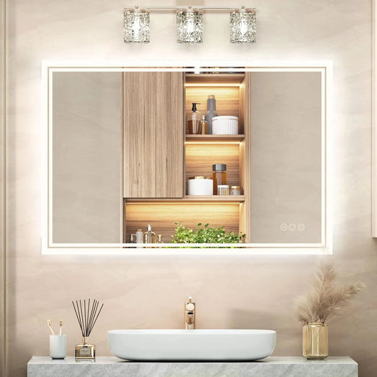 ANTEN 36x28 Inch Backlit Bathroom Mirror with Lights, Anti-Fog, 3000K-6000K, Dimmable LED Bathroom Mirror, Wall-Mounted Lighted Bathroom Mirror, Touch Sensor, LED Vanity Mirror