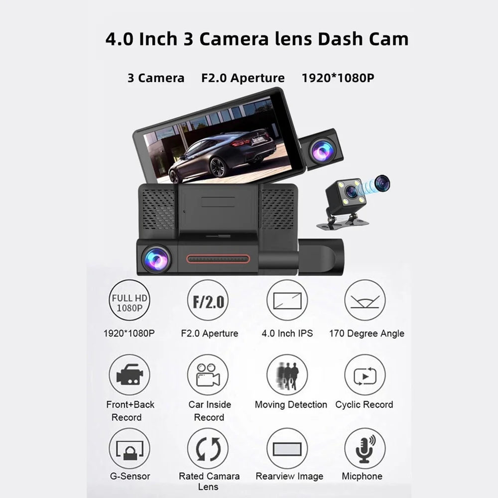 Apexeon Dash Camera,Screen Support Screen Dashcam Cam 1080p Camera 3-lens Dash Camera Inch Screen 1080p Dvr Camera 4 Dashcam Rear Cam Support Inside Rear CameraDvr Dash Camera Radirus 1080pdvr