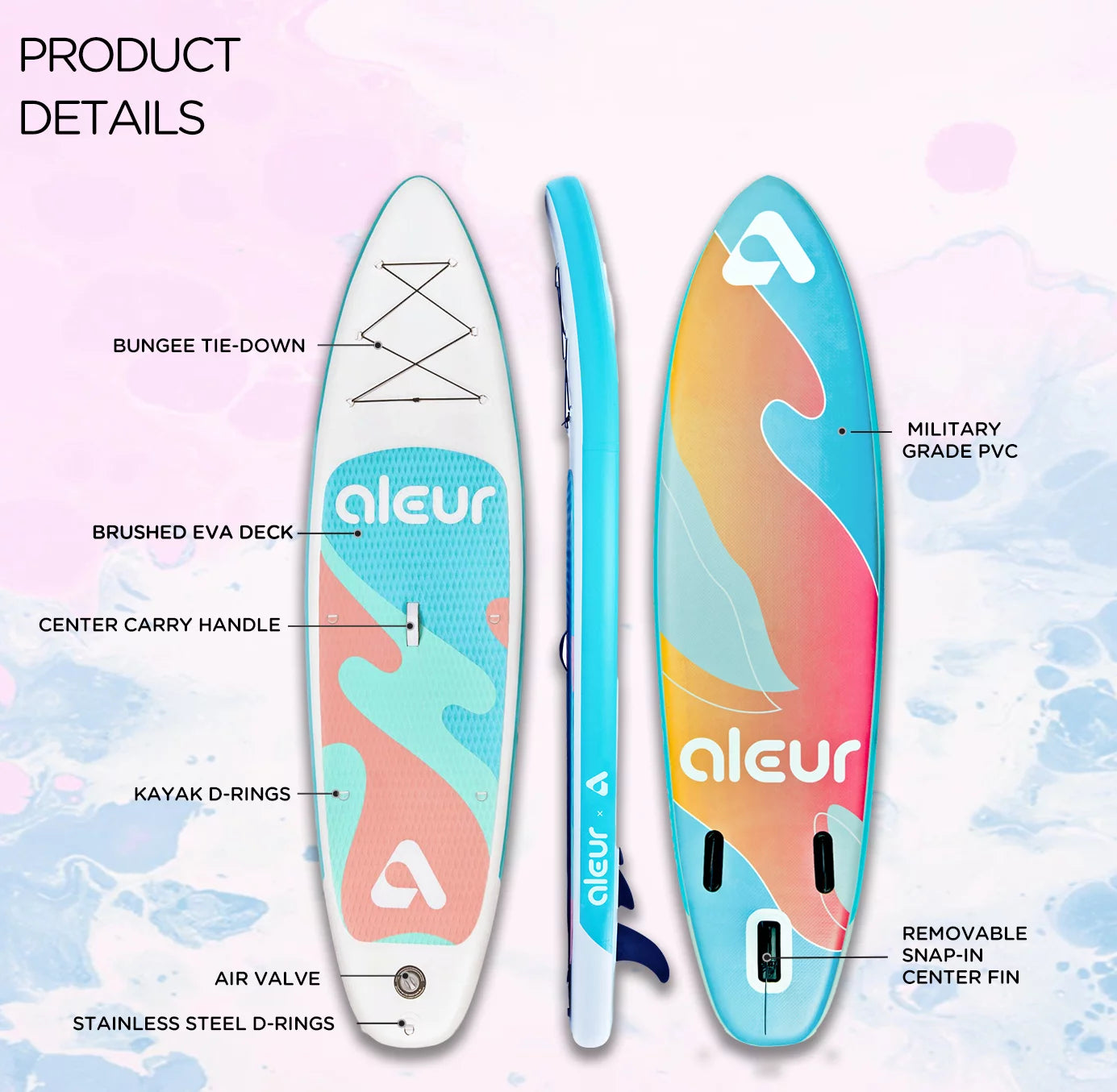 Aleur Explorer Inflatable Stand Up Paddle Board Package W Premium SUP Accessories & Backpack, Non-Slip Deck, Leash, Paddle and Hand Pump