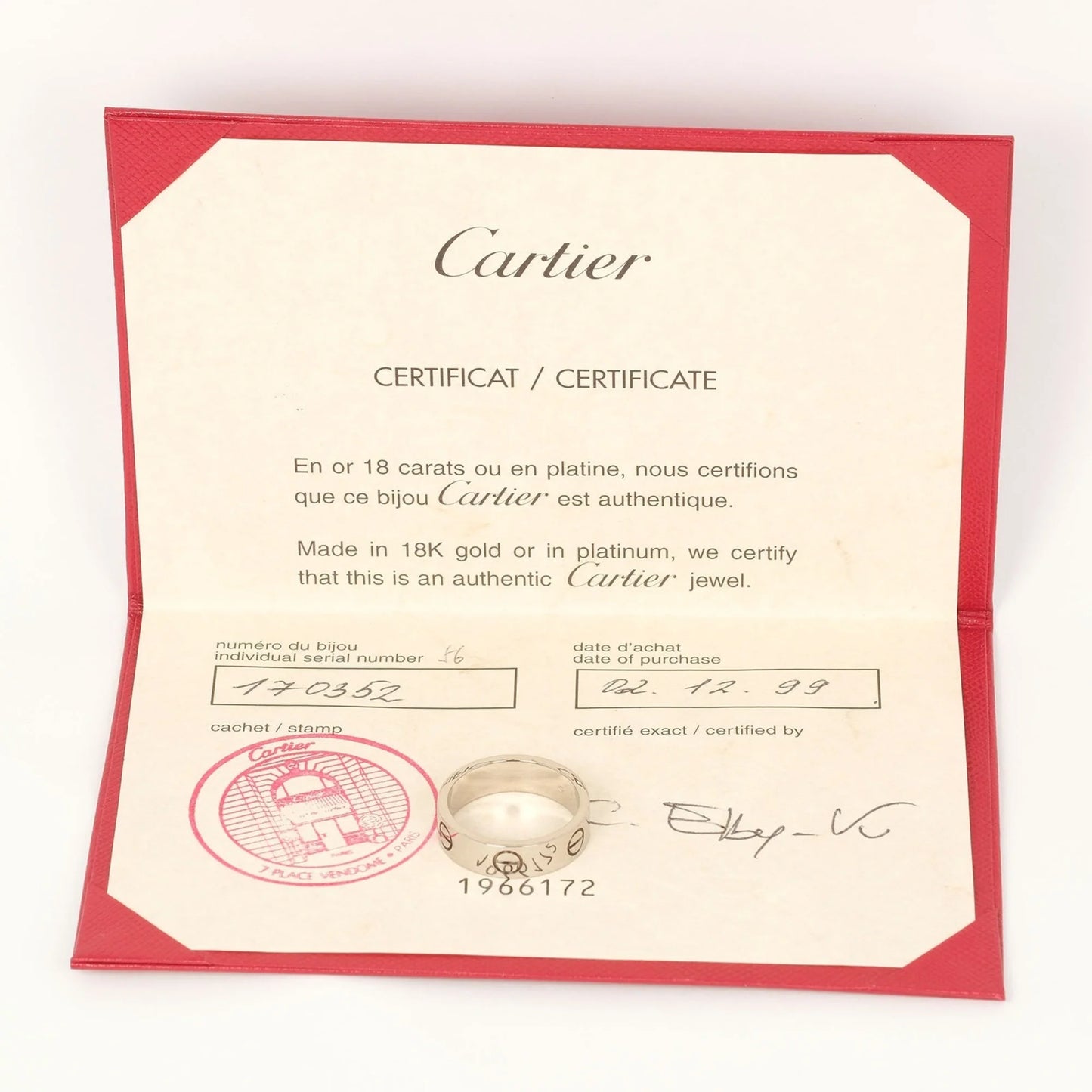 7.9g I122924022 (Good). 15 Ring K18 WG White Gold Approx. Pre-Owned Cartier CARTIER Love No