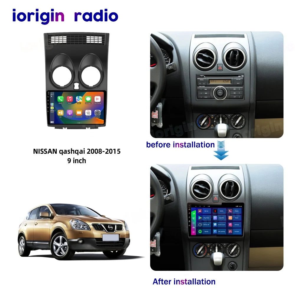 9" Android 12 Car Stereo Radio GPS CarPlay for Nissan Qashqai 1 J10 2006-2013 2+32G with Spare Camera