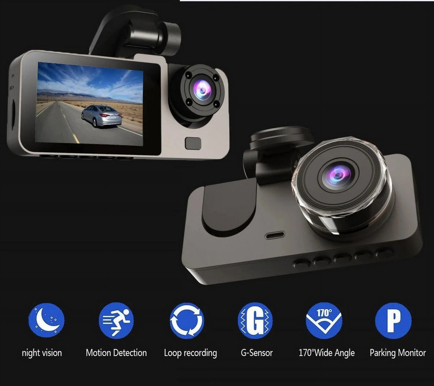 3 Camera Dash Car DVR Night Vision. Car Video Recorder