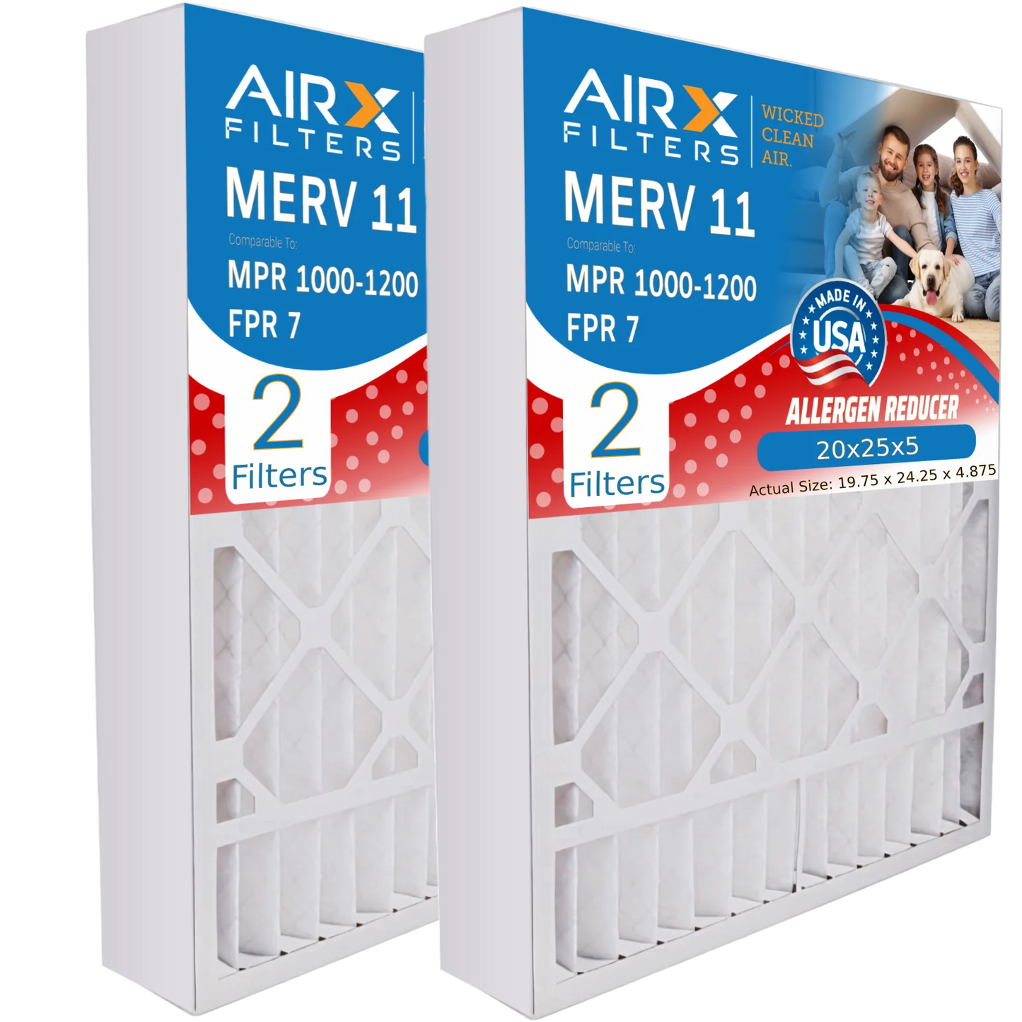 20x25x5 Air Filter MERV 11 Comparable to MPR 1000, MPR 1200 & FPR 7 appropriate with ReservePro 4501 Premium USA Made 20x25x5 Furnace Filter 2 Pack by AIRX FILTERS WICKED CLEAN AIR.