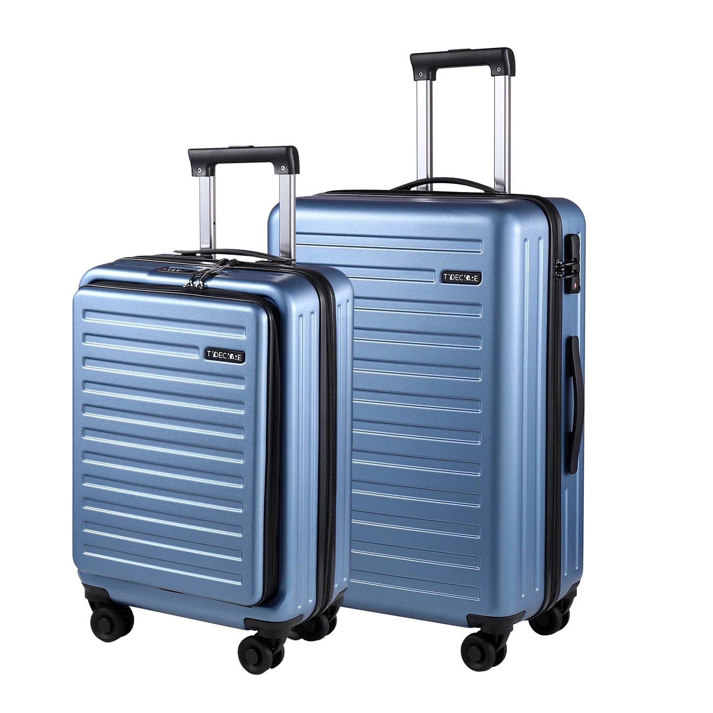 2 Piece 20/24 Luggage Set, Only 20 with Front Laptop Pocket & Expandle, Lightweight ABS+PC Hardshell Suitcase with TSA Lock & Spinner Wheels, 20 Inch 37~41L + 24 Inch 65L, Ice Blue