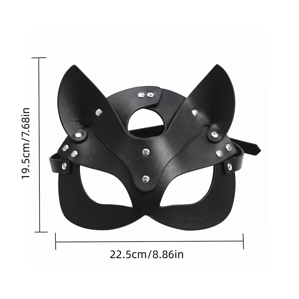 1pc Sexy Fox Mask and Choker Set for Halloween, Masquerade, and Roleplay - Faux Leather Lingerie Set for Carnival and Nightclub Fun