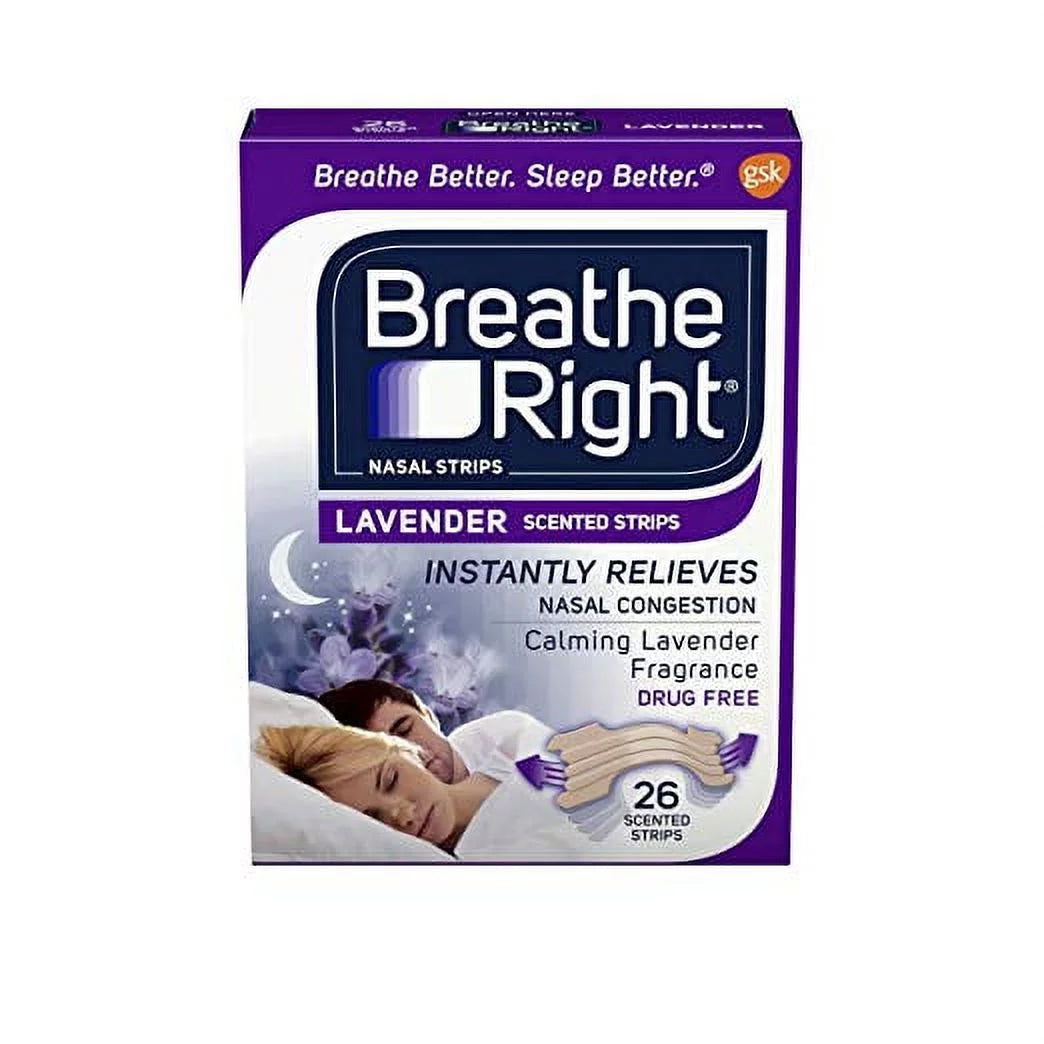 5 Pack Breathe Right Drug Free Lavender Scented Nasal Congestion Strips, 26 Each