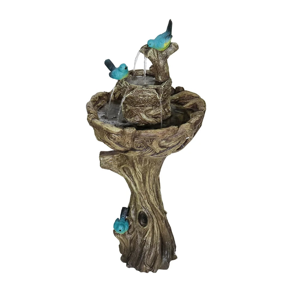 3-Tier Outdoor moisture Fountain Bird Bath Patio Fountain Outdoor Stump Like Waterfall Fountain with Birds Decor Freestanding Patio liquid Fountain Pump for Garden Yard Patio Porch