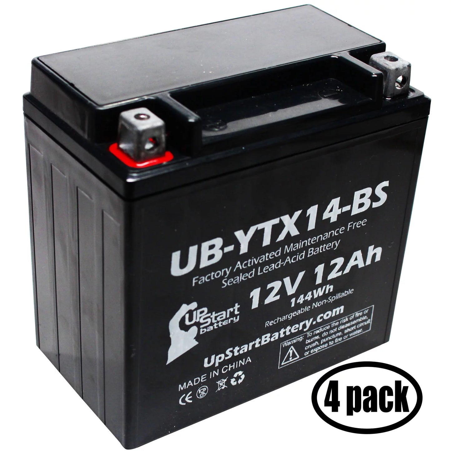 4-Pack UpStart Battery Replacement for 2011  F800ST, GS 800 CC Factory Activated, Maintenance Free, Motorcycle Battery - 12V, 12AH, UB-YTX14-BS