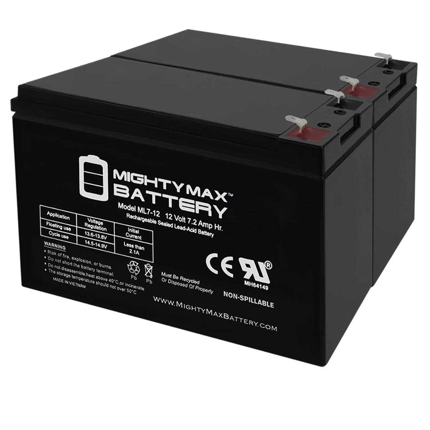 12V 7Ah SLA Battery Replacement for Kung Long WP6.512 - 2 Pack