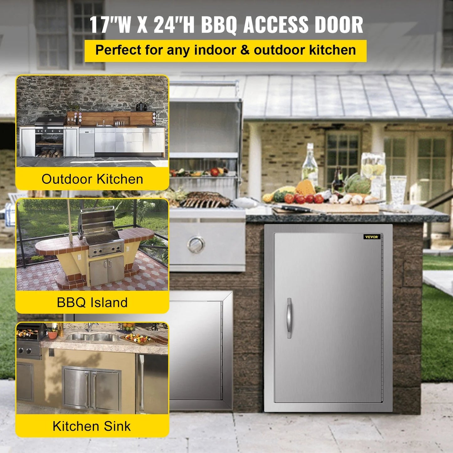 17x24 inch Stainless Steel BBQ Access Door, Ideal for Outdoor Kitchen, BBQ Island